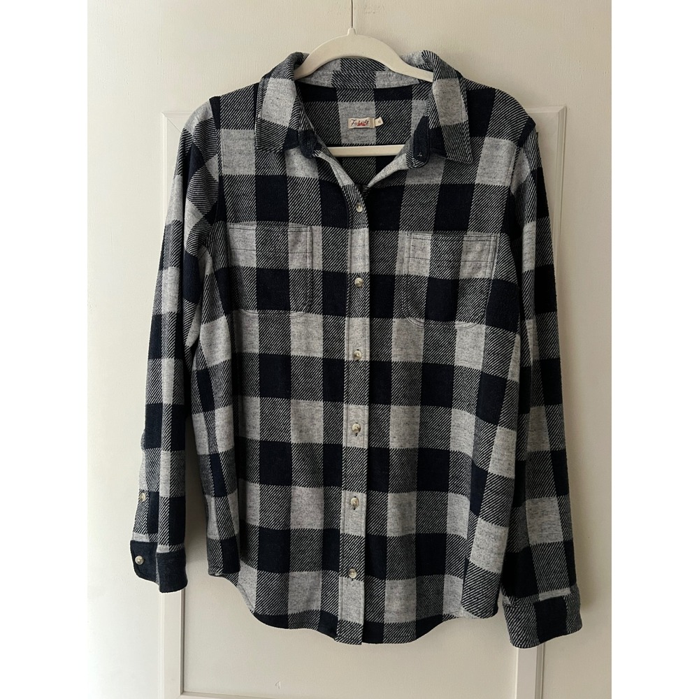 Faherty Brand Buffalo Plaid Button Down Shirt Navy Gray Stretch Flannel Medium